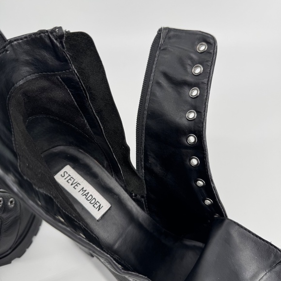 Steve Madden Laurie Platform Boots Size 8.5 Black Leather Lace-Up Whimsigoth - Picture 8 of 13